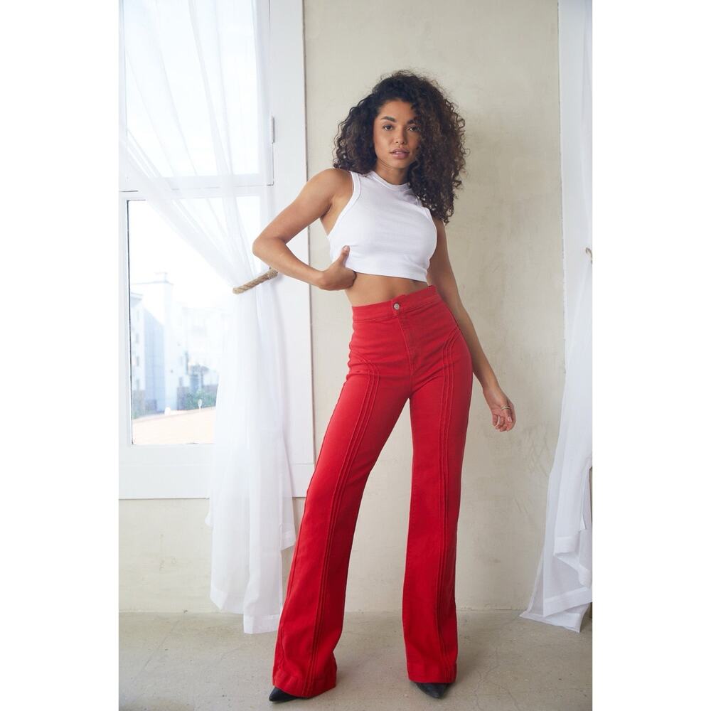 REVICE Red High-Rise Wide-Leg Jeans